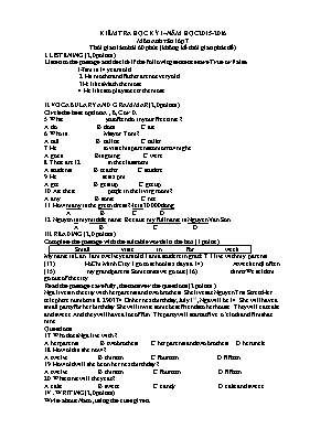 3 Đề kiểm tra học kỳ I môn Tiếng Anh Lớp 7 - Năm học 2015-2016 (Có đáp án)